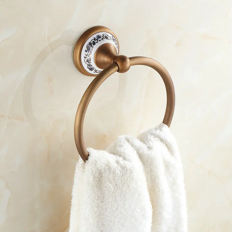 Antique Porcelain Brass Towel Rings Wall Mounted Bathroom Accessories