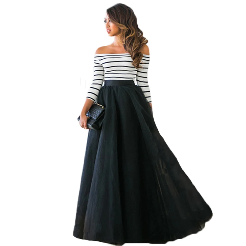 Elegant Women Summer Top Floor Length Fluffy Skirt Suits Party Elegant Women Summer Top Floor Length Fluffy Skirt Suits Party Wedding Striped S Las Off The Shoulder Clothing Sets In From