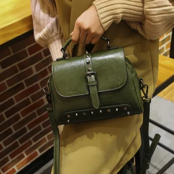

Genuine Leather Bag Women Leather Shoulder Bags Female Leather Handbags Rivet Shoulder Cross Body Bags Luxury Women Bags