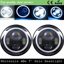 Defender фары 7 дюймов H4 H13 круглый светодиодный головной свет подсветка Angel Eyes+ синий Halo сигнал для Wrangler JK LJ TJ защитник