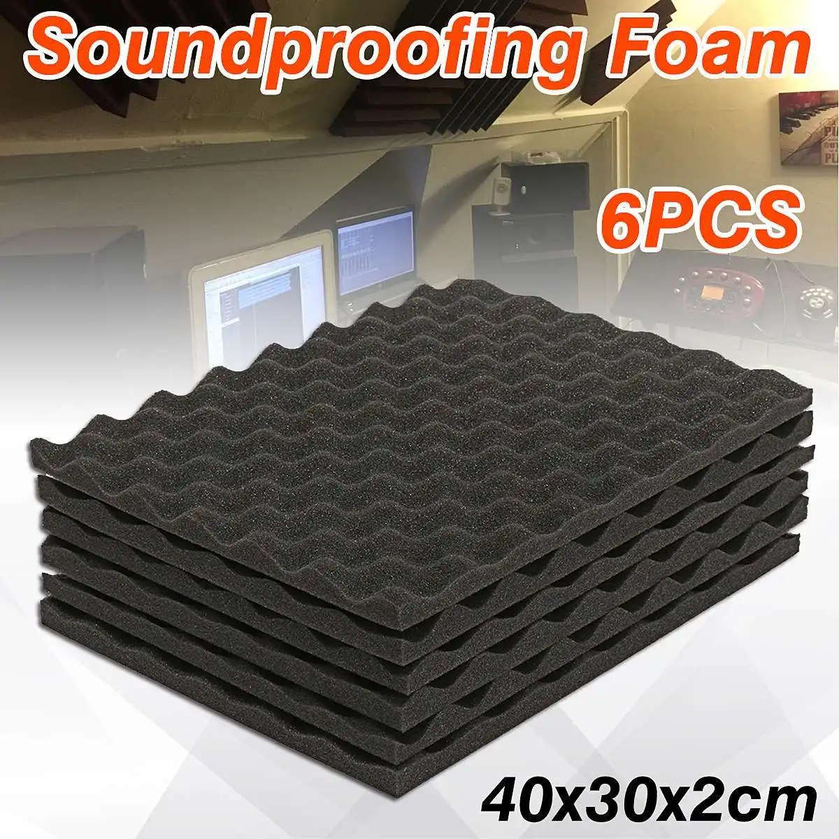 

6Pcs 40x30x2cm Acoustic Foam Panels Sound Treatment Convoluted Egg Profile Wedge Acoustic Studio Sponge Soundproofing