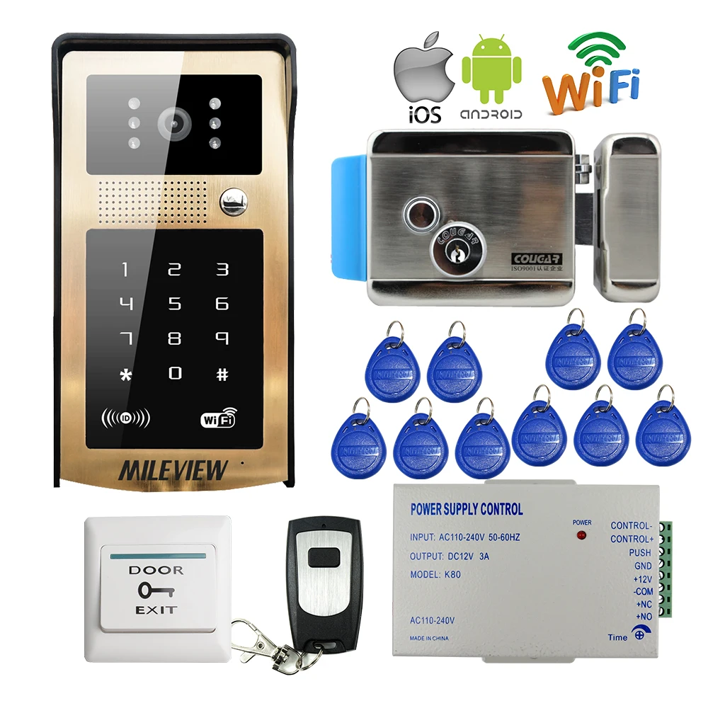 

Free Shipping Wireless Wifi Video Door Phone Intercom Metal Doorbell Touch RFID Code Keypad for Android IOS Phone Electric Lock