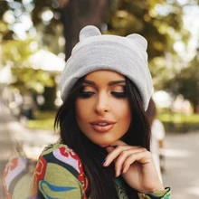 Осенне-зимняя вязаная шапочка с вязаным плетением «Дьявол», шапочка с кошачими ушами, теплая шапка, шапки в стиле животных