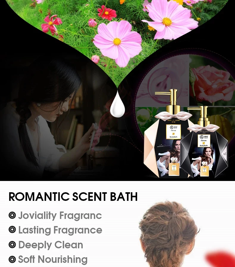 Conjunto de Banho de Perfume de Seda Corporal o Feromônio Cuidados com a Pele Gel de Banho e Loção Fragrância Perfume Duradouro Suave Clareamento 8 High Quality Beleza e saúde