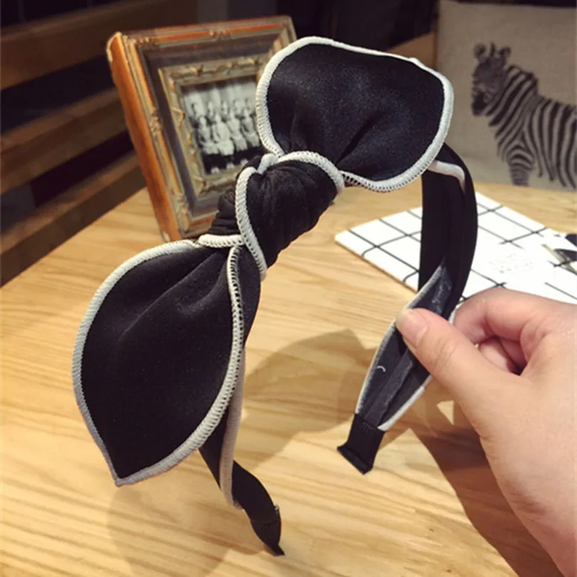 Haimeikang Hair Bows Hair Accessories White Black Rabbit Ear Ears Headbands Women Korea Hairbands Female - Цвет: 3