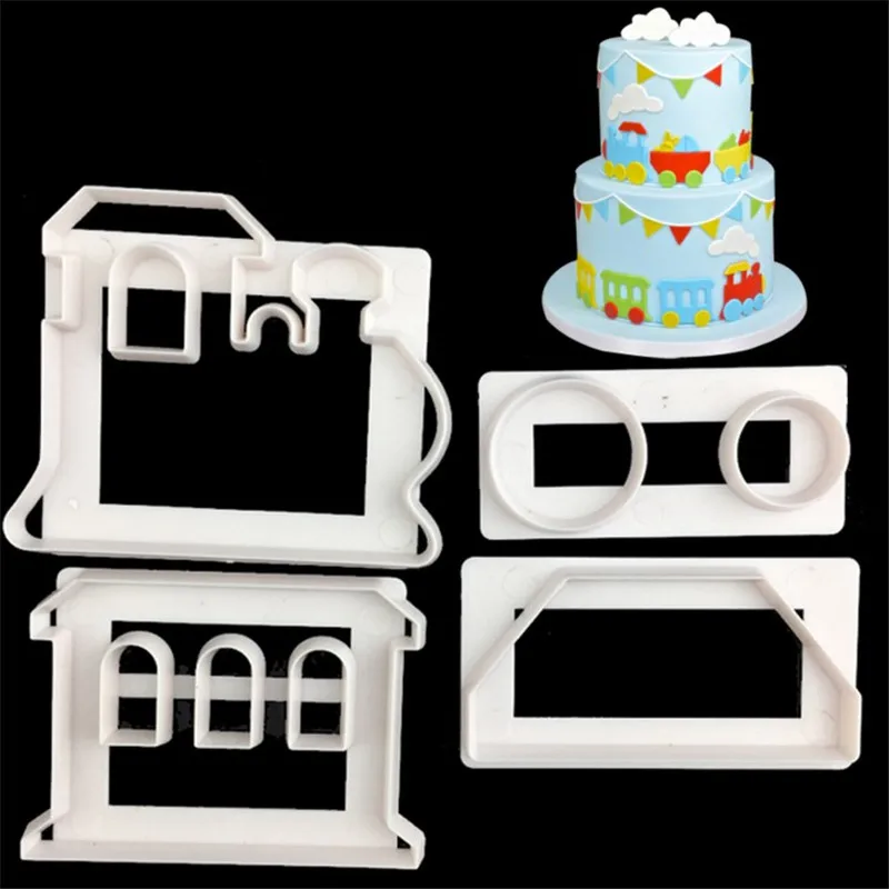 

4 Pcs/Set Food Grade Plastic Train DIY Printing Cake Cookie Cutter Mold Fondant Cutter Mould Baking Cake Decorating Tools