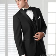 Модные Черные смокинги друзей жениха с двумя пуговицами мужские свадебные костюмы жениха(пиджак+ брюки+ жилет+ галстук) K: 736