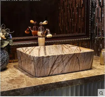 

Imitation marble art stage basin rectangle ceramic lavatory basin archaize restoring ancient ways on the sink