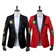 Готический черный и красный мужской блейзер с длинными рукавами военная медаль Свободное пальто сценический для певца костюм пиджак годовые костюмы для выступлений