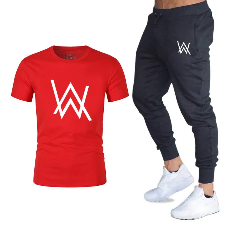 New 2019 Brand Tracksuit Fashion Alan Walker summer High Quality Men pants+T Shirts Two Piece Sets All Cotton Sporting Suit Male