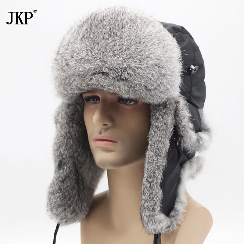 Зимняя шапка для мужчин и женщин, шапка с натуральным кроличьим мехом, теплая зимняя Лыжная шапка, шапка-бомбер унисекс, русская меховая шапка высокого качества, сохраняющая тепло - Цвет: B