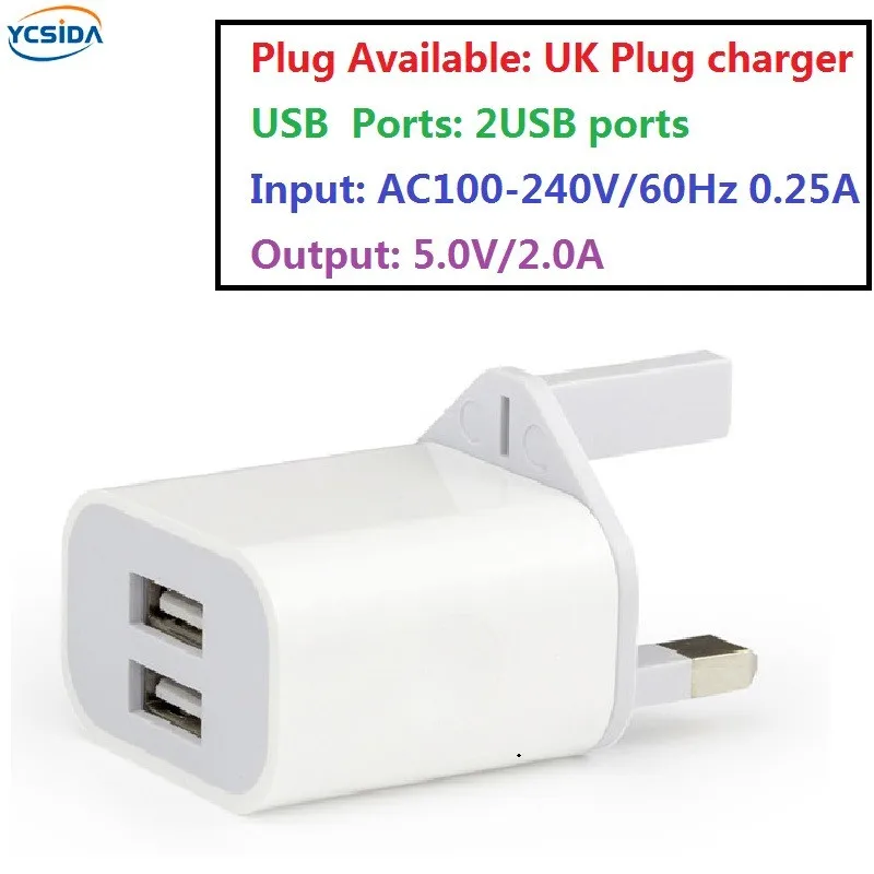 UK Plug 2 USB Output phone Travel Charger Adapter