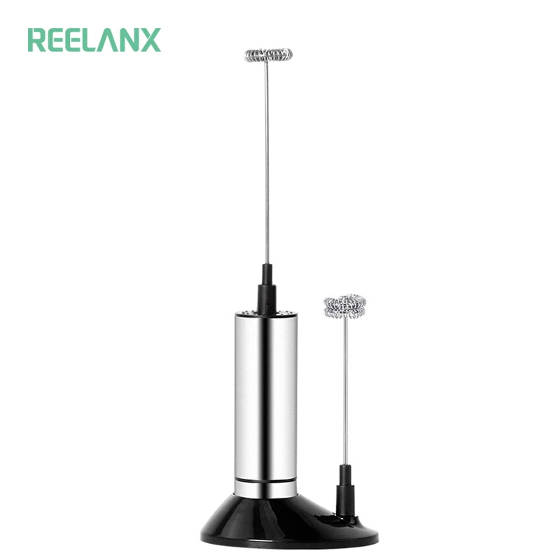 REELANX Электрический молоковзбиватель 2 взбейте ручной пеновзбиватель для молока кухня смеситель для капучино кофе белое яйцо напитки Блендер с подставкой - изображение