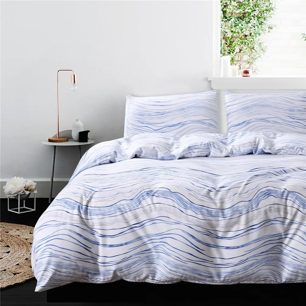 

Gold Blue Wave Striped Bedding Set Duvet Cover Pillowcase Twin Queen King Size BS133 3 pcs/set Polyester Home Dorm Bed Clothes