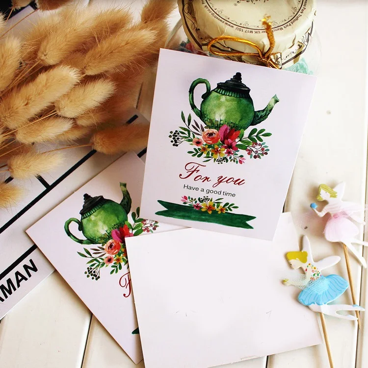 Image 50pcs for you Card Afternoon tea pot style leave message cards Lucky Love valentine Christmas Party Invitation Letter