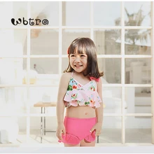 WBTRO/милый купальный костюм из двух предметов для девочек; топ-труба; купальный костюм; пляжный купальный костюм с цветочным принтом и розовыми подтяжками; пляжное платье