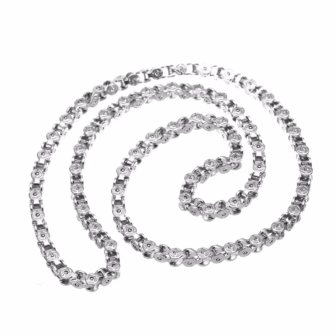 Punk Men Bicycle Bike Chain Necklace Shellhard Vintage Stainless Steel Silver Plated Necklaces Chains For Women Jewelry