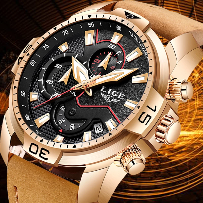 

Men Watches LIGE Top Brand Luxury Waterproof Chronograph Male Date Quartz Clock Leather Sport WristWatch Men Relogio Masculino