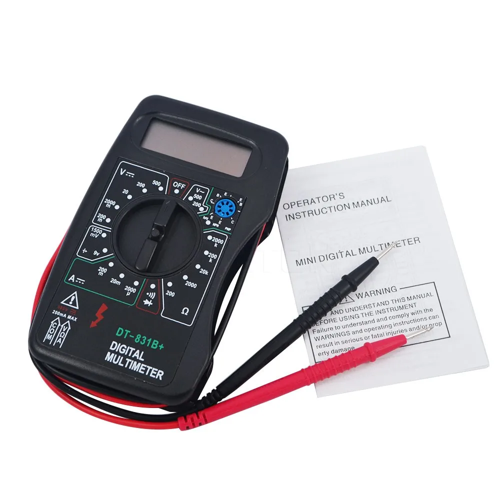 

Mini Black color Digital Multimeter DMM Voltmeter Ammeter Ohmmeter Current Resistance Diode Transistor hFE Tester DT-831B+