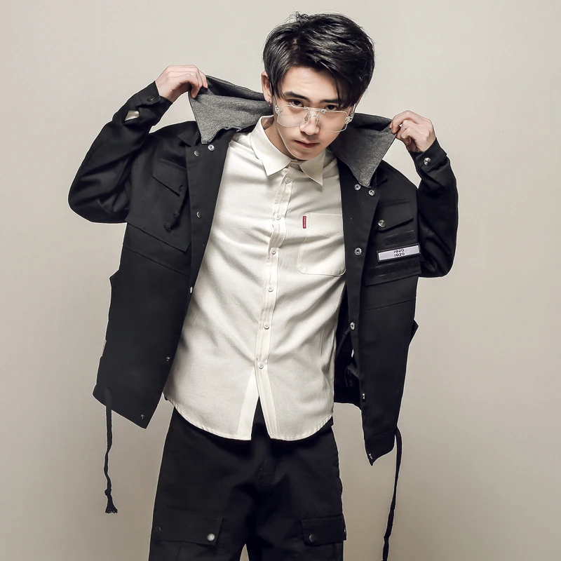 Hip Hop Men Jacket Casual Hooded Japanese Harajuku Streetwear Jacket Windbreaker Cargo Red High Street Coat Spring Drop Shipping