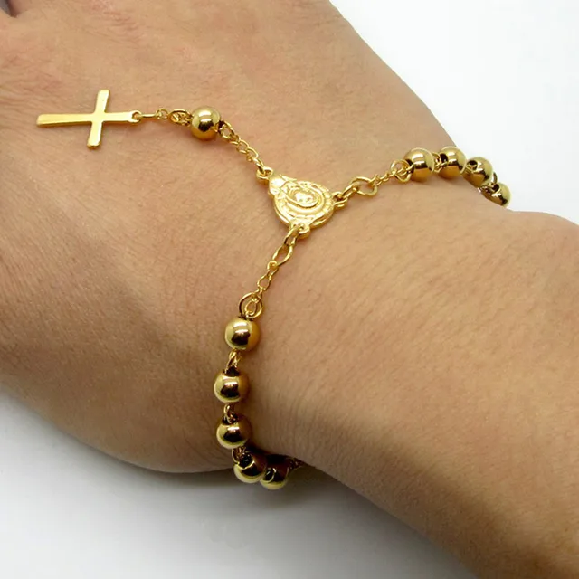 Ms New Fashion 18k Gold Anium Steel Rosary Bracelet Cross Ms New Fashion 18k Gold Anium Steel Rosary Bracelet Cross Men S Jewelry
