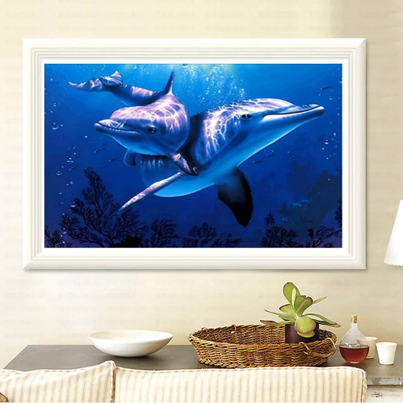 

DIY 5D Diamond Mosaic Dolphins Diamond Painting Cross Stitch Kits Square Embroidery Home Decoration