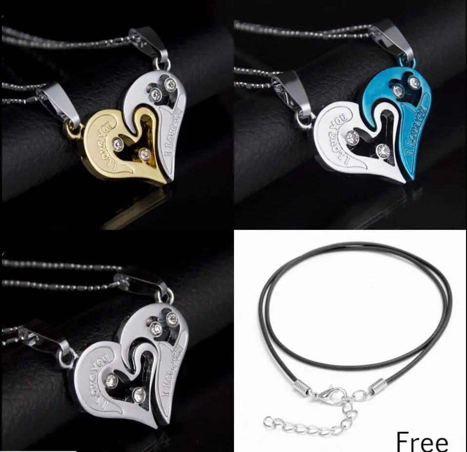 

Fashion Heart-shape "I Love You" Stainless Steel Couple Lovers Half Heart Pendant Necklace Puzzle pendant necklace(One Pair)
