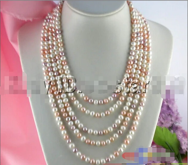 

p660 100" 8MM WHITE PINK PURPLE ROUND FW PEARL NECKLACE ^^^@^Noble style Natural Fine jewe FREE SHIPPING