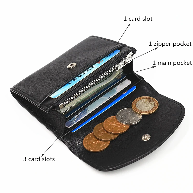 Genuine Leather Wallet Men Women Male Fashion Short Small Slim Hasp Wallets Money Purse With Zipper Coin Pocket Card Holder