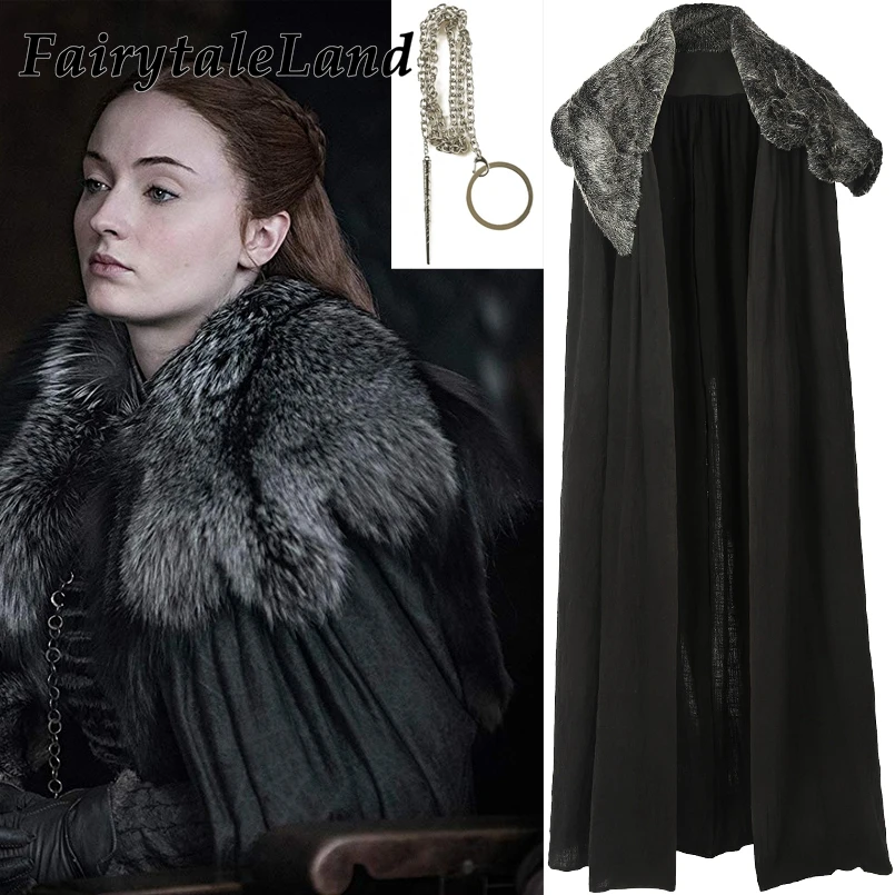 

Sansa Stark Cloak with Necklace Cosplay Game of Thrones Season 8 Costume Jacket Sansa Stark cosplay Coat Fancy Cloak