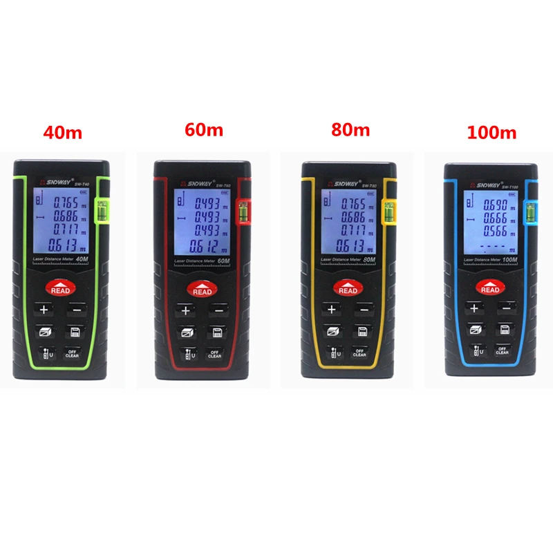 

40M 60M 80M 100M Digital Laser Distance Meter Laser Rangefinder 635nm Volume Area Ruler Measure Tools Trena Ruler Diastimeter