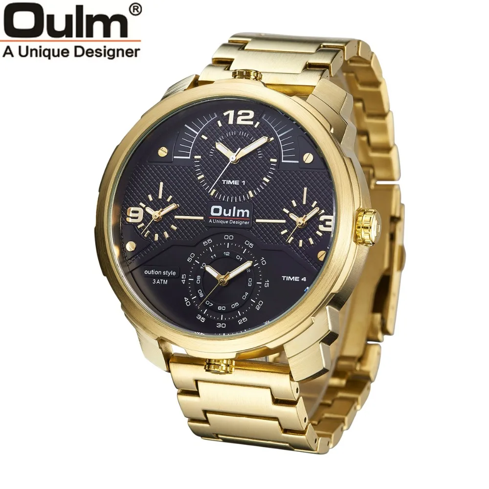 Oulm Luxury Brand Golden Quartz Men Watch Big Size Four Time Zone Watches Men Male Clock Full Steel Men's Military Watch Hours Oulm Luxury Brand Golden Quartz Men Watch Big Size Four Time Zone Watches Men Male Clock Full Steel Men's Military Watch Hours