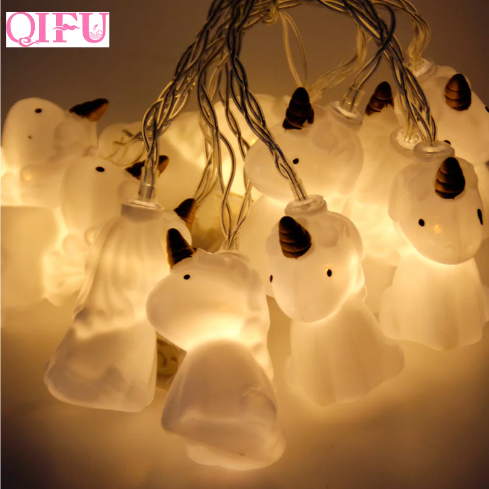 

QIFU 10pcs Unicorn Head LED String Light Lamp For Christmas Home Ornaments New Year Kids Birthday Party Gift Decoration Supplies