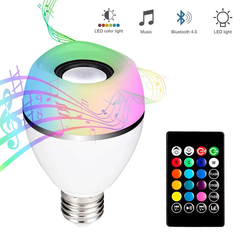 Умная музыкальная лампа E27 8 Вт Беспроводной Bluetooth RGB белый светодиодный светильник с регулируемой яркостью, работы в режиме воспроизведения музыки RGBW Светодиодная лампа с 24 клавишами дистанционного Управление - Испускаемый цвет: RGB White