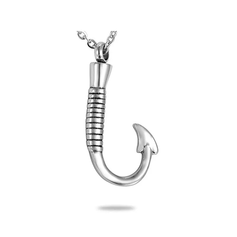 

316L Stainless Steel Fish Hook Necklace Memorial Cremation Urn Necklace Locket Pendant Bone Ash Jewelry For Men Women Pendant