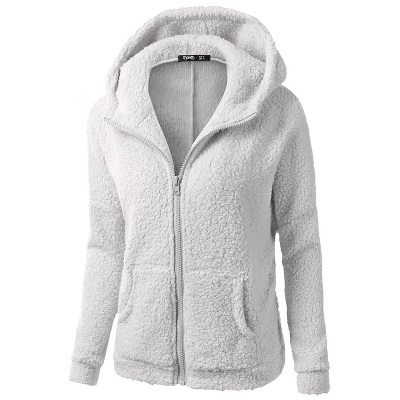 DSQUAENHD для женщин зимние пальто с длинными рукавами флис толстовки на молнии одноцветное цвет кофты повседневное свободные пуловеры для