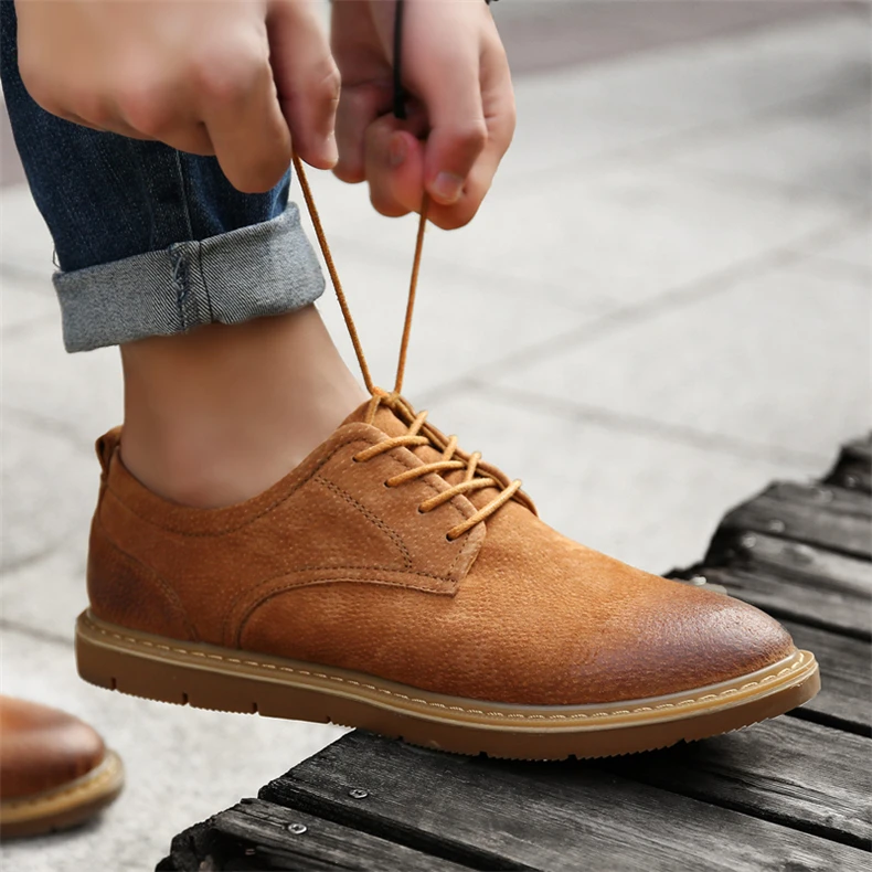 SERENE Brand New Men's Shoes Retro Leisure Leather Work Tooling Shoe Mens Lace Up Casual Shoes Male Waterproof OxFord Footwear (5)