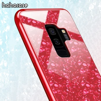 

100pcs Luxury Glitter Tempered Glass Case For Samsung S9 S8 Plus Note 8 Cover Shockproof Conch Shell Marble Soft frame Hard Case