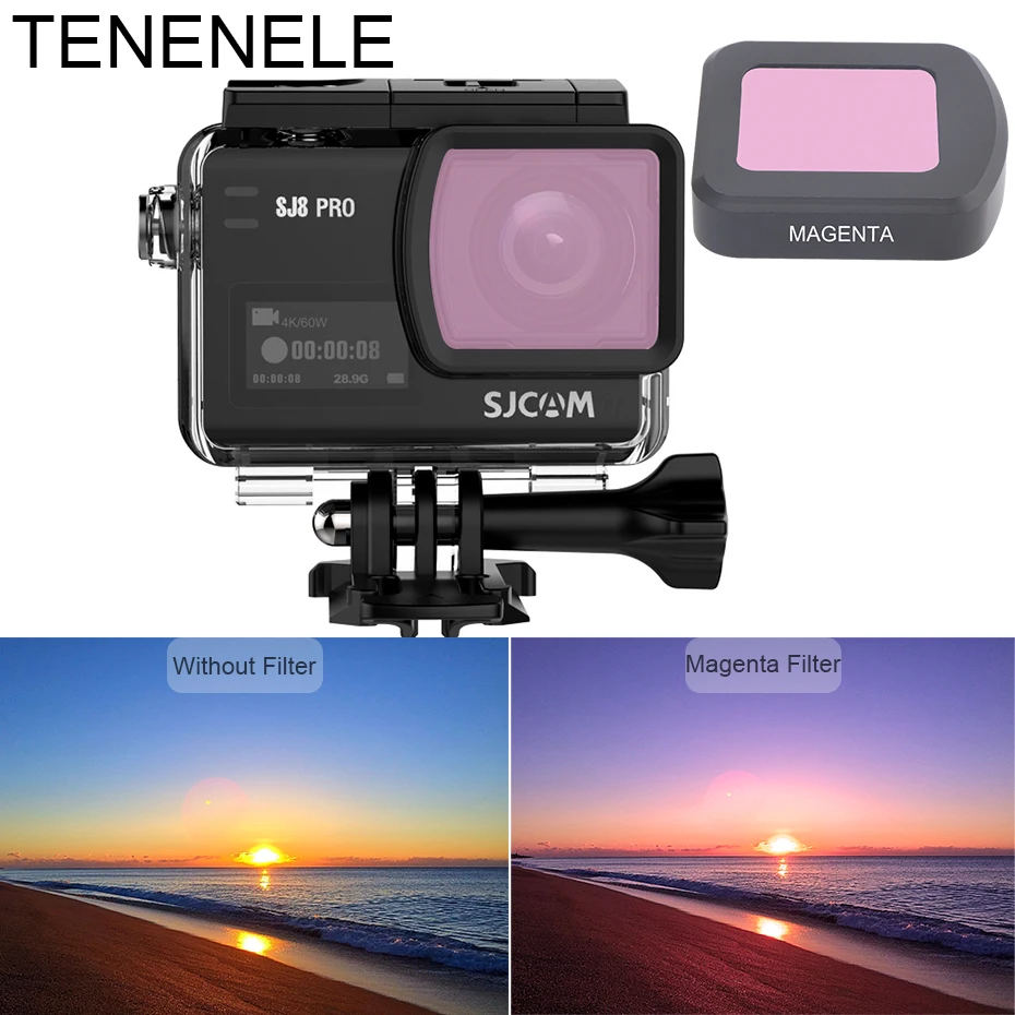 TENENELE Спортивная камера фильтр для SJCAM SJ8 4 K Pro/Plus/Air Magenta цвет камеры стеклянные фильтры на водонепроницаемые аксессуары для корпуса