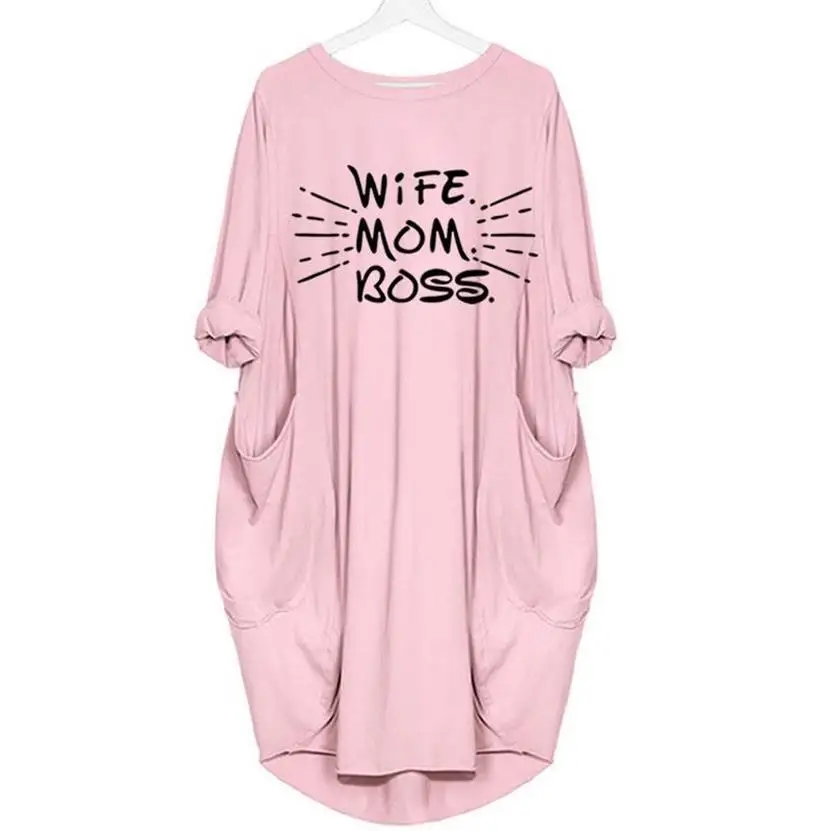 

2019 Pocket T-Shirt For Women WIFE MOM BOSS Letters Print Harajuku T-Shirt Women Female Cropped Top Femme Cotton Tops Wonder