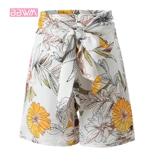 Для женщин летние новые модные платье для худеньких девушек узлом цветочный повседневные шорты с принтом