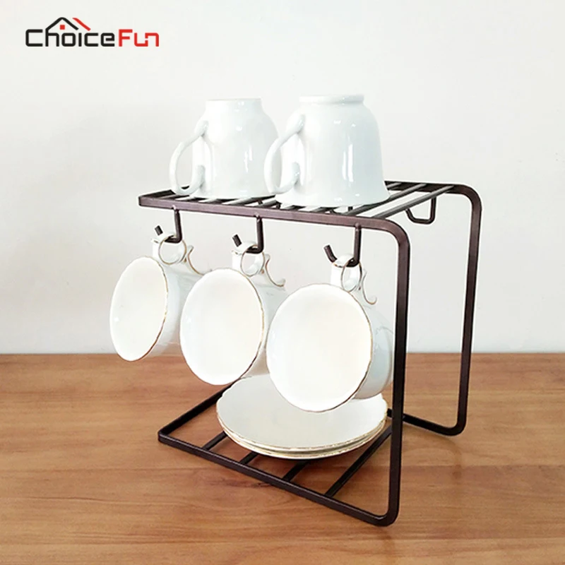 Coffee Cup Wall Mounted Hanger Rack Hot Coffee Shape Organizer Black Hook