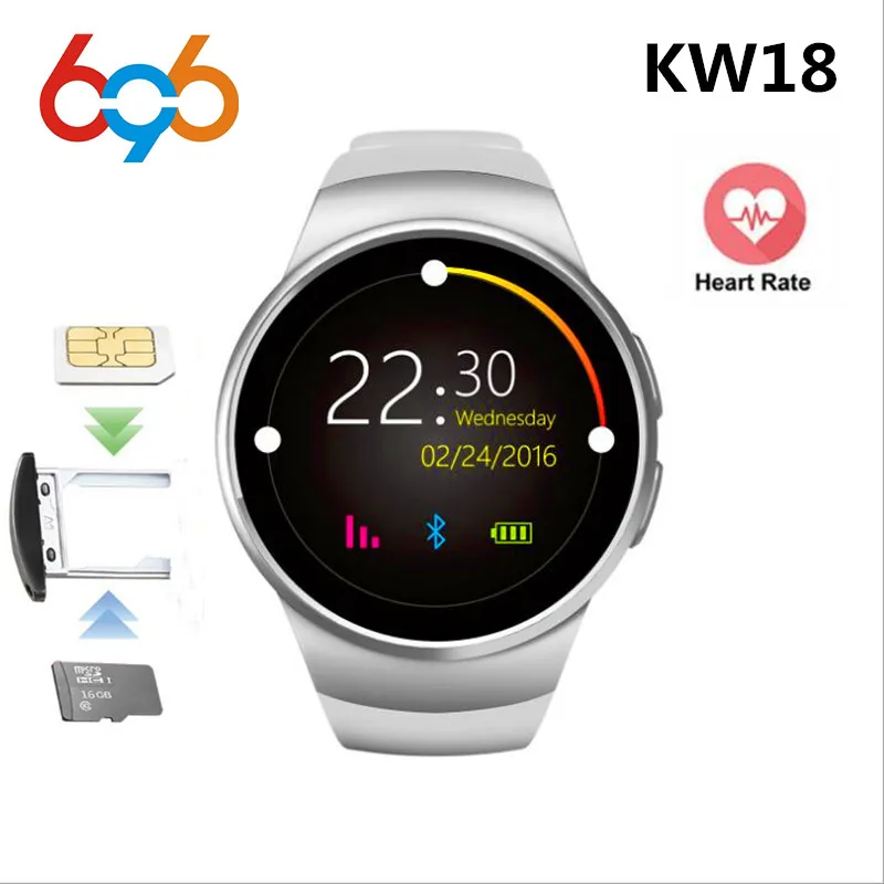 

696 KW18 Smart Watch SIM TF MTK2502 Heart Rate Monitor Smartwatch Touch Screen bluetooth Wristwatch for apple android IOS