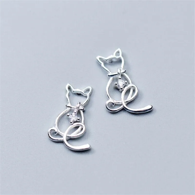 

New 925 Sterling Silver Jewelry Fashion Sweet Animal Cat Crystal Cute Temperament Exquisite Stud Earrings SE748