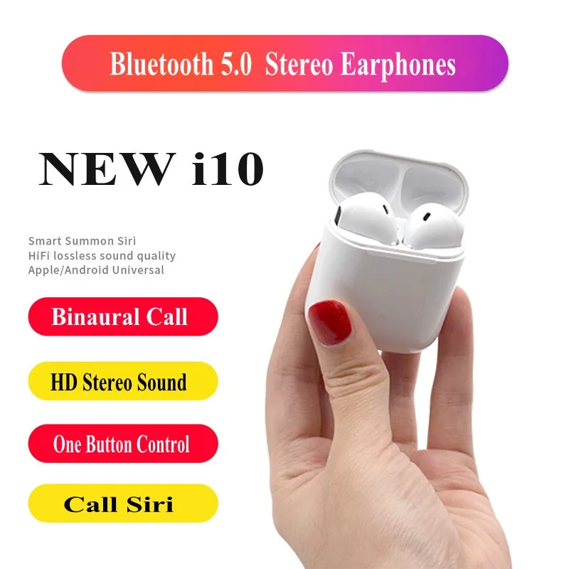 

i10 TWS Bluetooth 5.0 Earbuds Pk i9s True Wireless Stereo Earphone Support Binaural Calling Handsfree Headphones for Smart Phone