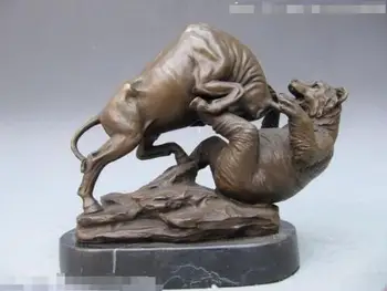 

YM 306 Signed Art Bull Fighting With Bear Marble Statue