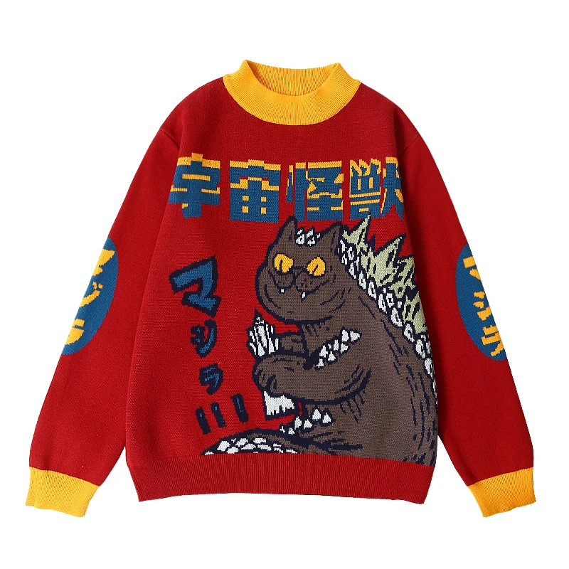 

2018 Original Design Winter Ladies Thick Warm Sweater Monster Loose Pullover Knitted Jumper Tops For Men Women Red Knitwear