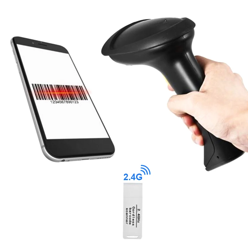 

Wireless 1D Barcode Scanner 2.4G Scanner Bar Code Reader Auto Scanning CCD Red Light Barcode 300t/s factory price