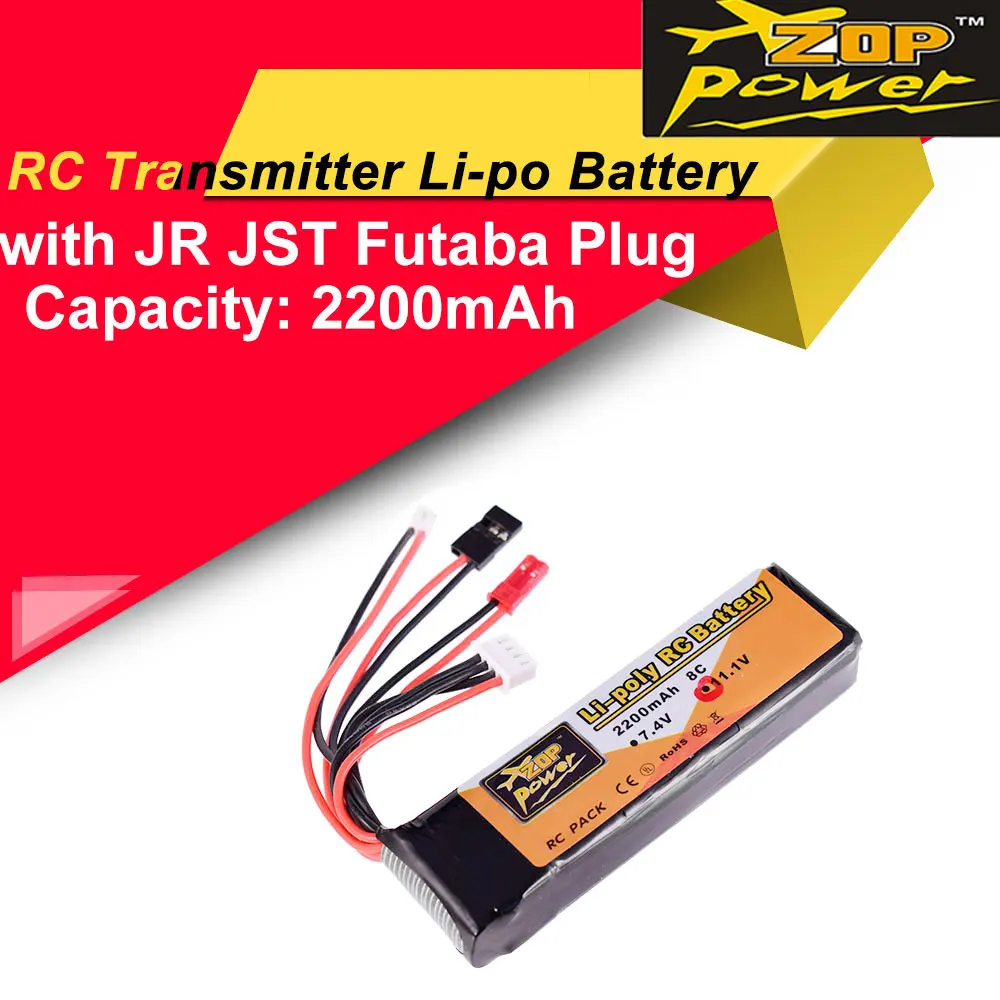 

ZOP Power 11.1V 2200mAh 8C 3S Lipo Battery JST JR Futaba Plug Rechargeable For RC Drone Helicopter Quadcopter Drone transmitter