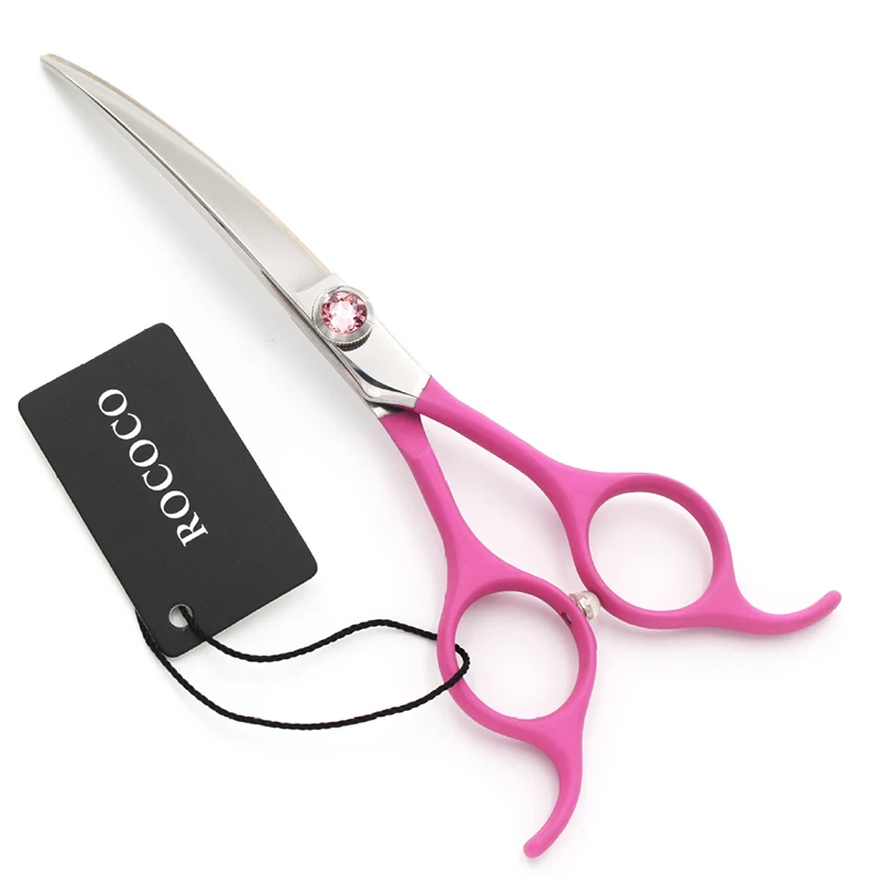 6inch Pet Curved Hair Cut Scissor Grooming Shear Clipper Pink Handle